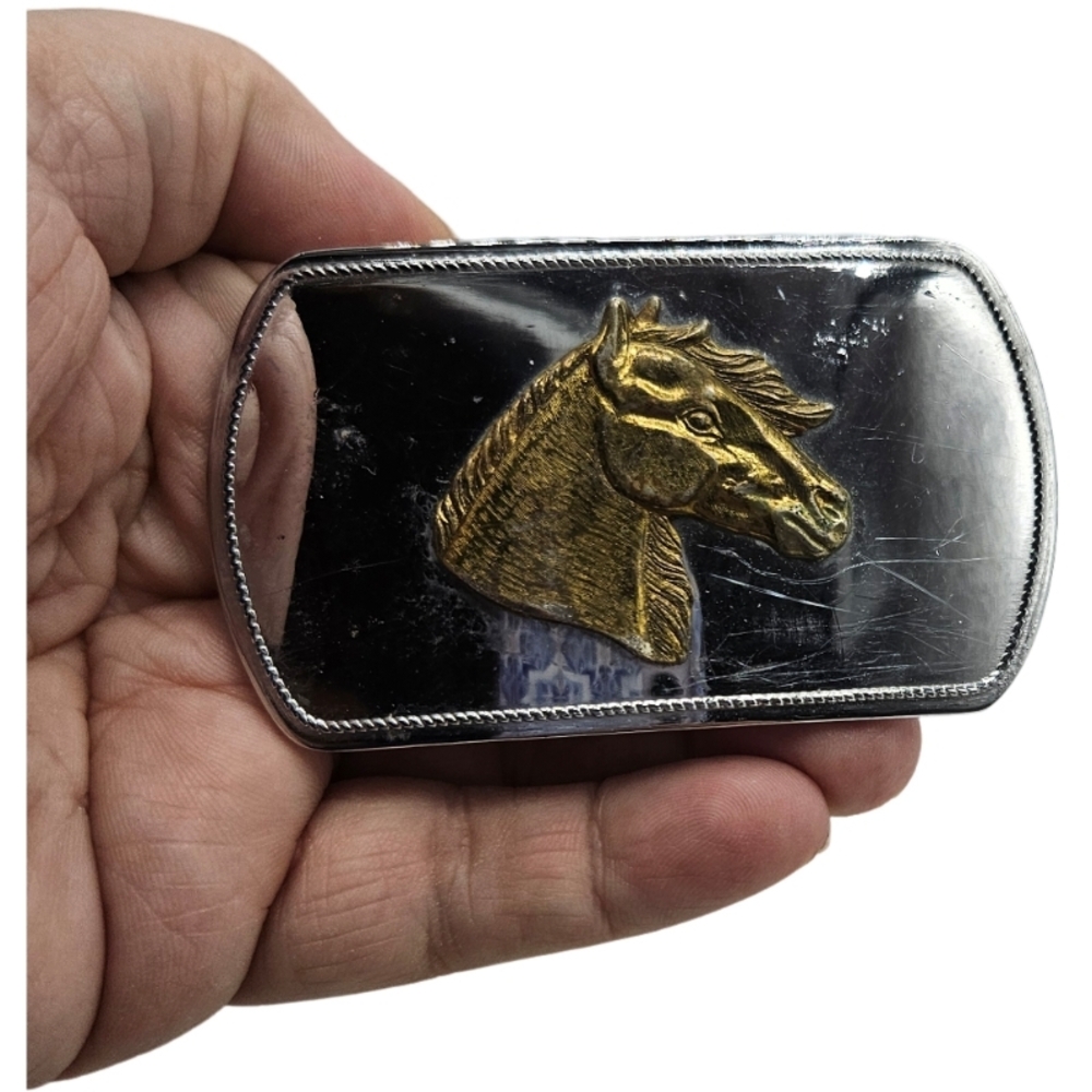 🏍 Elegant Silver and Gold Horse Belt Buckle